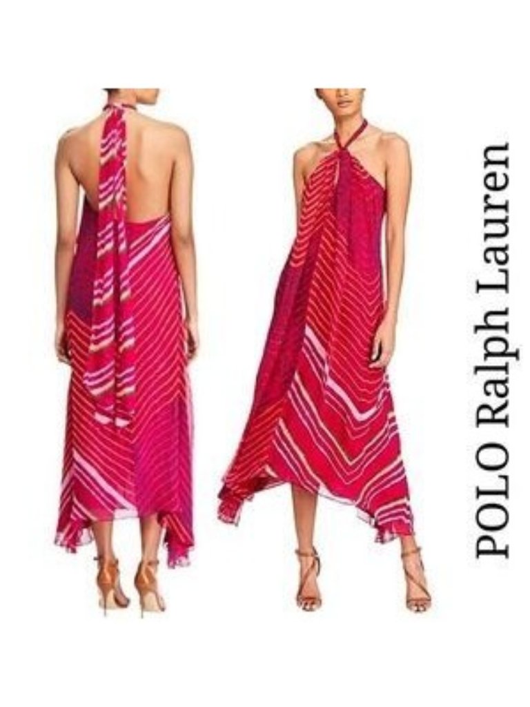 Ralph Lauren Pink Dress 10 Medium Silk Handkerchief Shibori Nwt